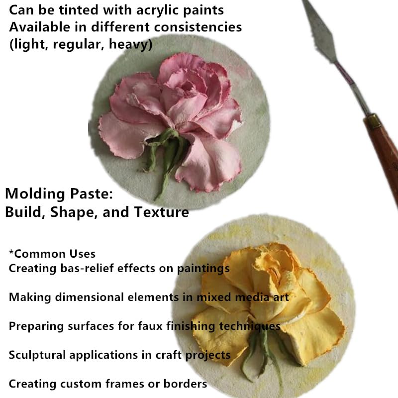 Acrylic Modeling Paste 3D Art Texture Paste 9.88oz/280ml, Ideal for Wood/T-Shirts/Glass/Stone, Sculpting Material Fast Drying Gesso Alternative DIY Crafts Projects (Modeling Paste with Bags)