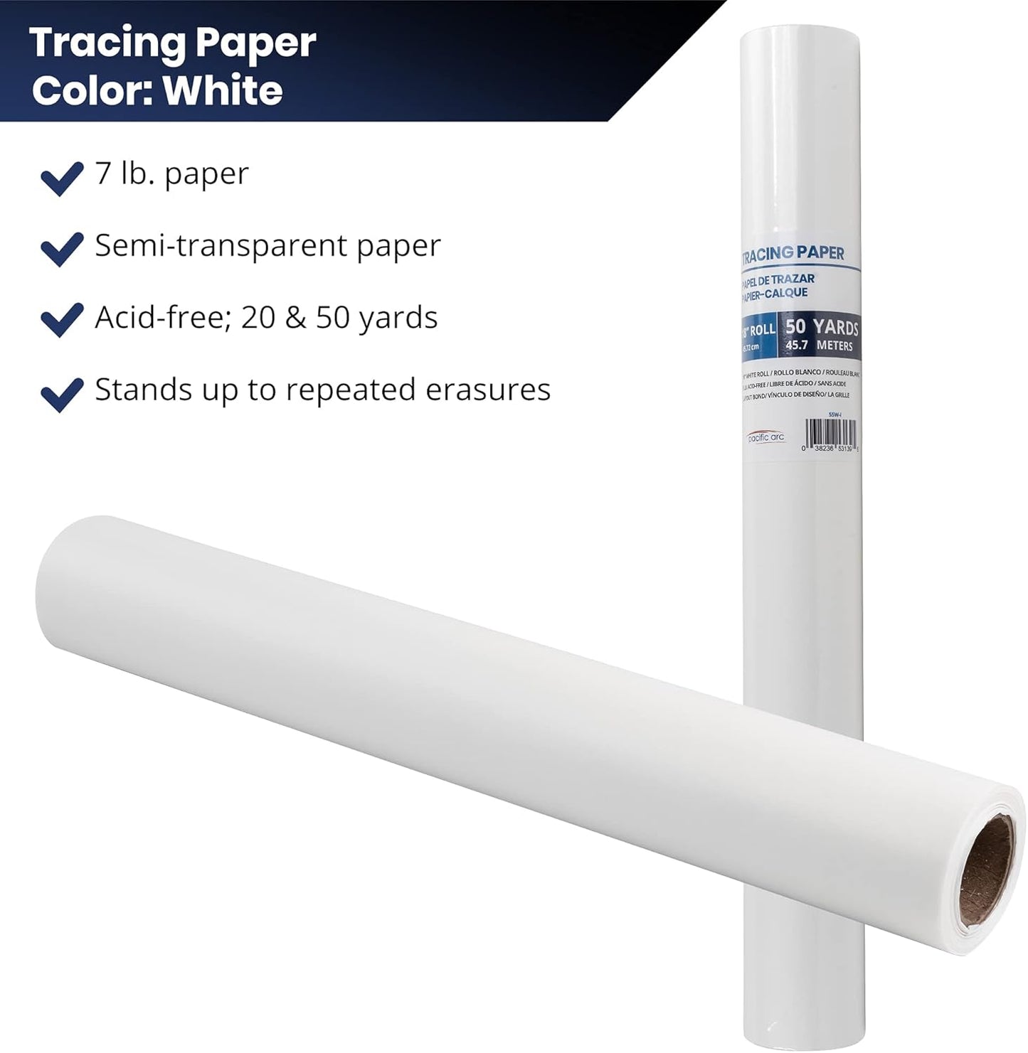 Pacific Arc Tracing Paper Roll, White, 14 Inch X 20 Yard Roll