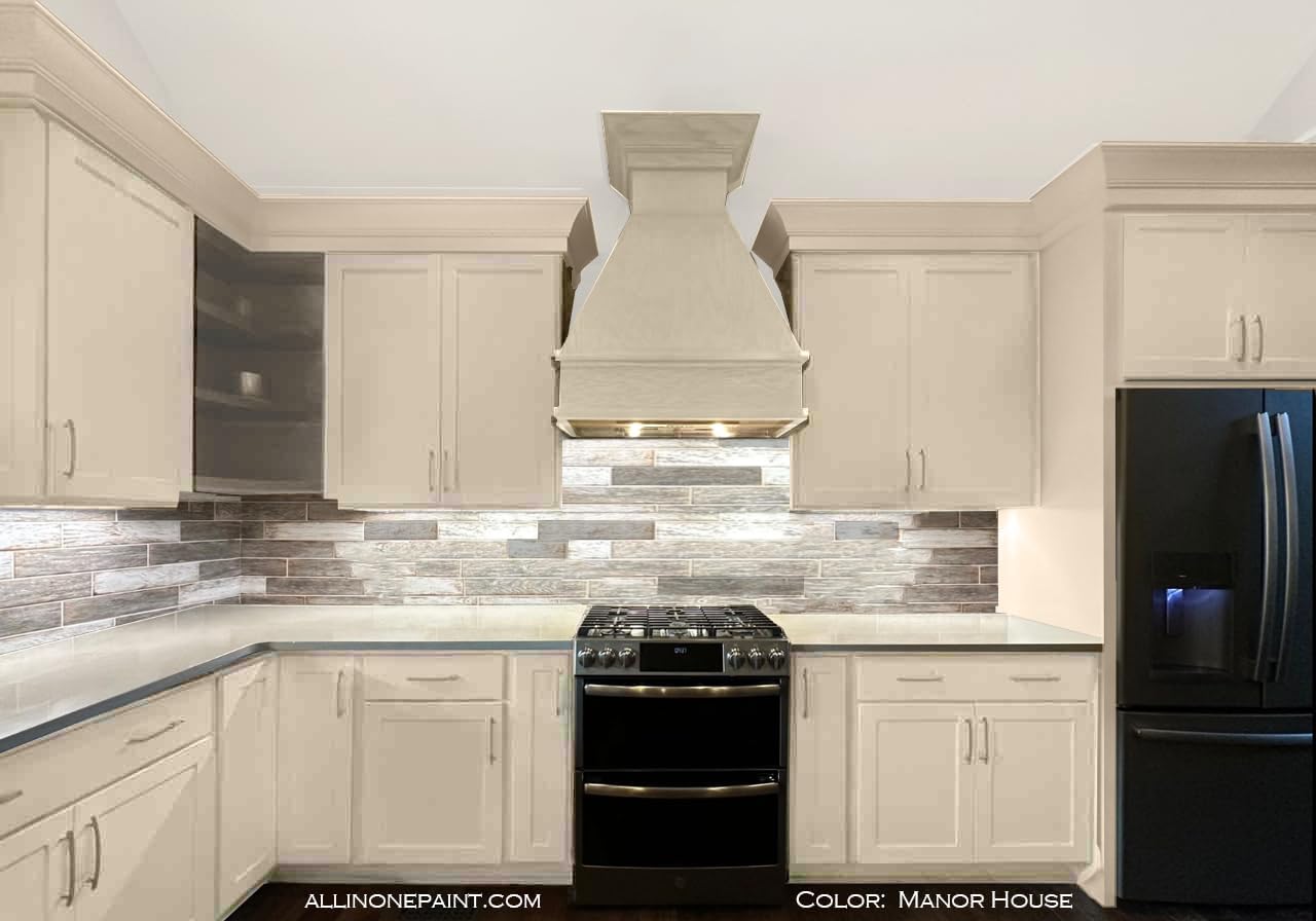 ALL-IN-ONE Paint, Durable cabinet and furniture paint. Built in primer and top coat, no sanding needed. Includes our 30 featured color card - Manor House (creamy off white), Quart