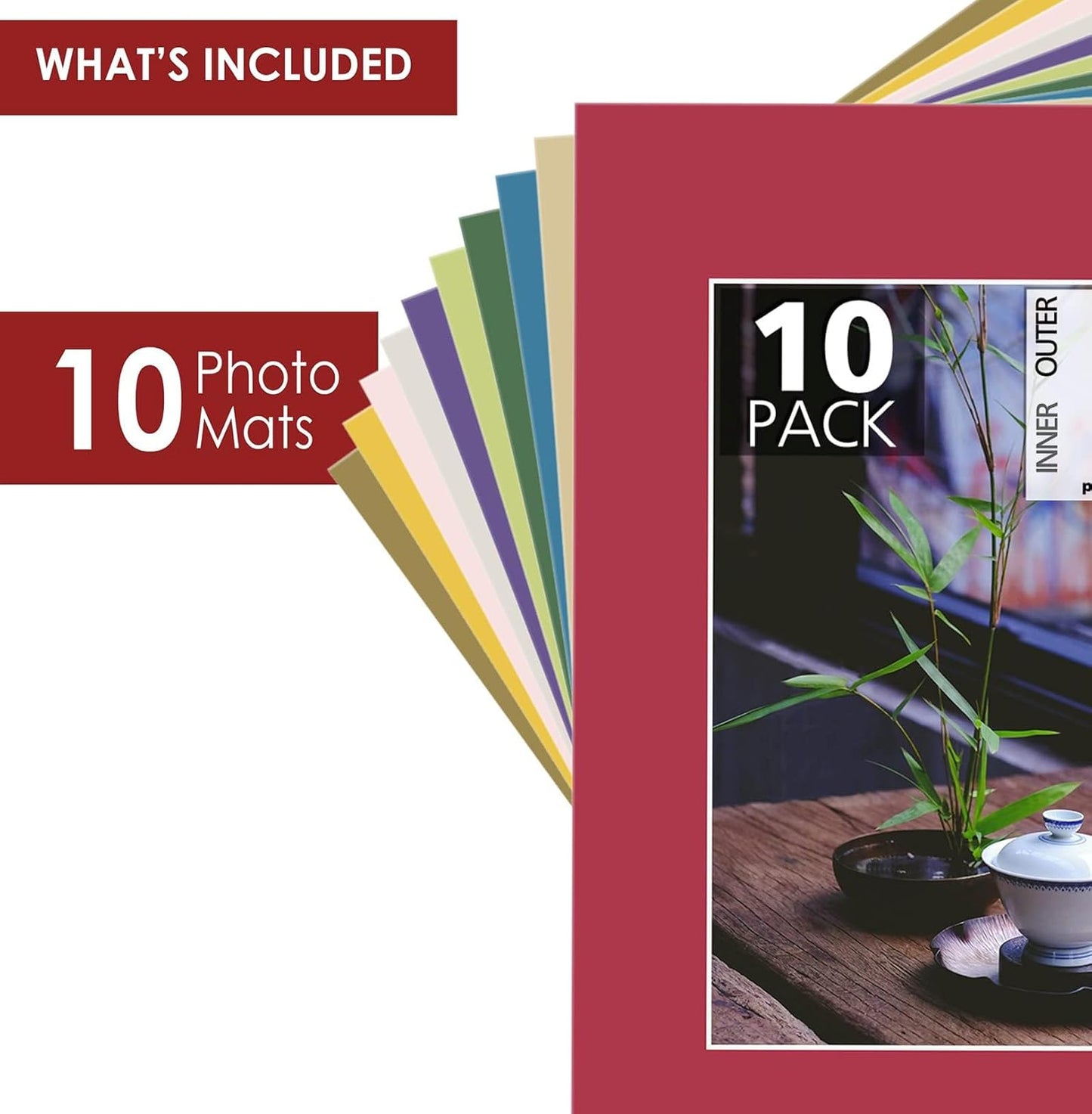 MBC Mat Board Center, Acid Free Pack of 10 11x14 Mixed Colors White Core Picture Mats for 8x10 Photos