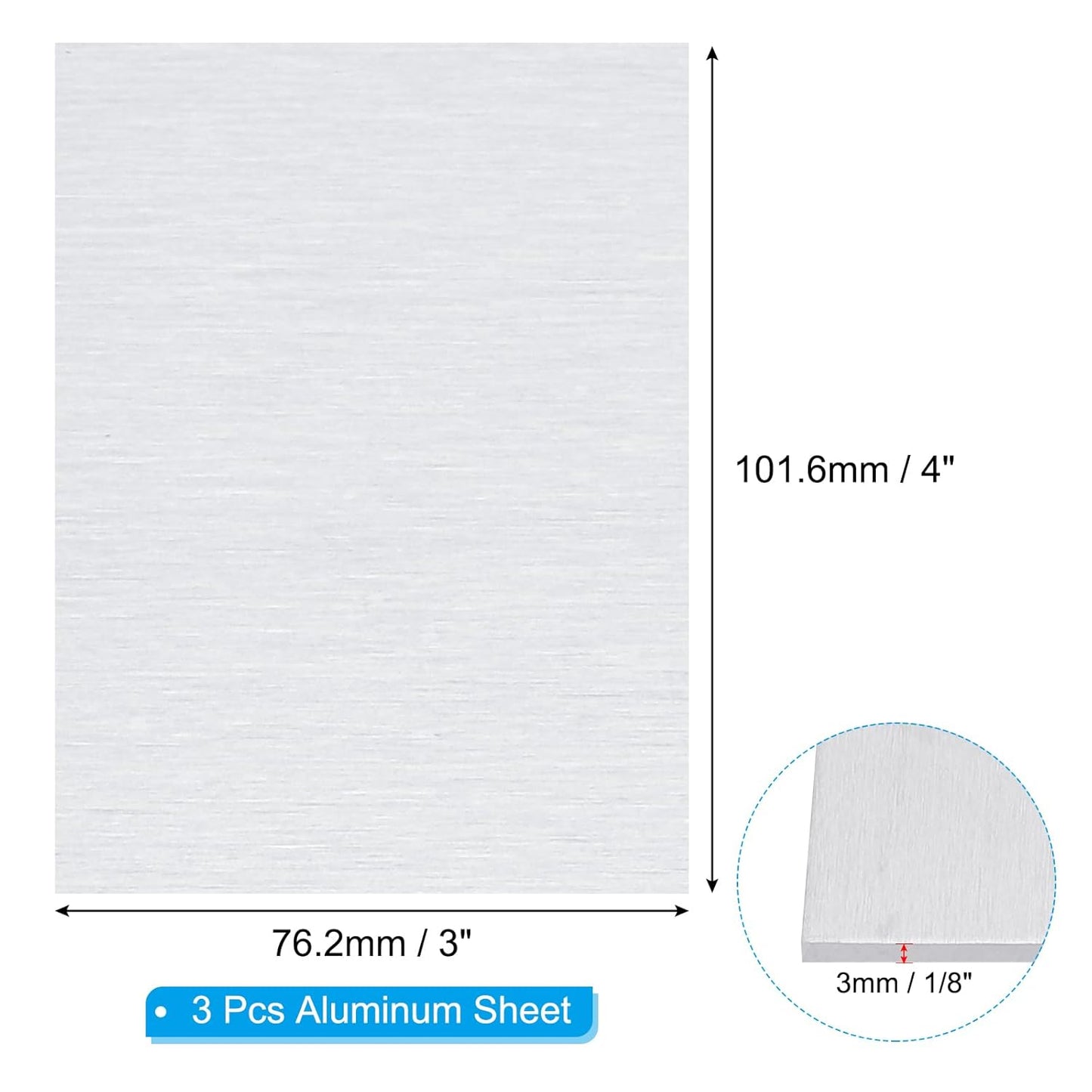 PATIKIL 6061 T651 Aluminum Sheet Metal 4 x 3 x 1/8(0.125") Inch 3Pcs Flat Plain Aluminum Plate Covered Stock with Protective Film, Heat Rectangle 3MM for Lndustry Crafting