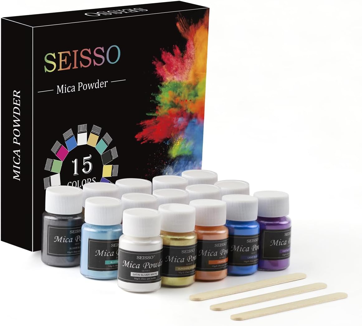 SEISSO - 150g Mica Powder - 15 Colors Epoxy Resin Pigment - Shimmery Pigment Powder for Slime, Paint, Soap Making, Nail Polish, Epoxy Resin, Candle Making, Bath Bombs
