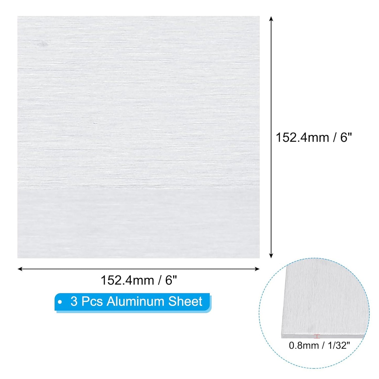 PATIKIL 6061 T651 Aluminum Sheet Metal 6 x 6 x 1/32(0.0315") Inch 3Pcs Flat Plain Aluminum Plate Covered Stock with Protective Film, Heat Rectangle 0.8MM for Lndustry Crafting