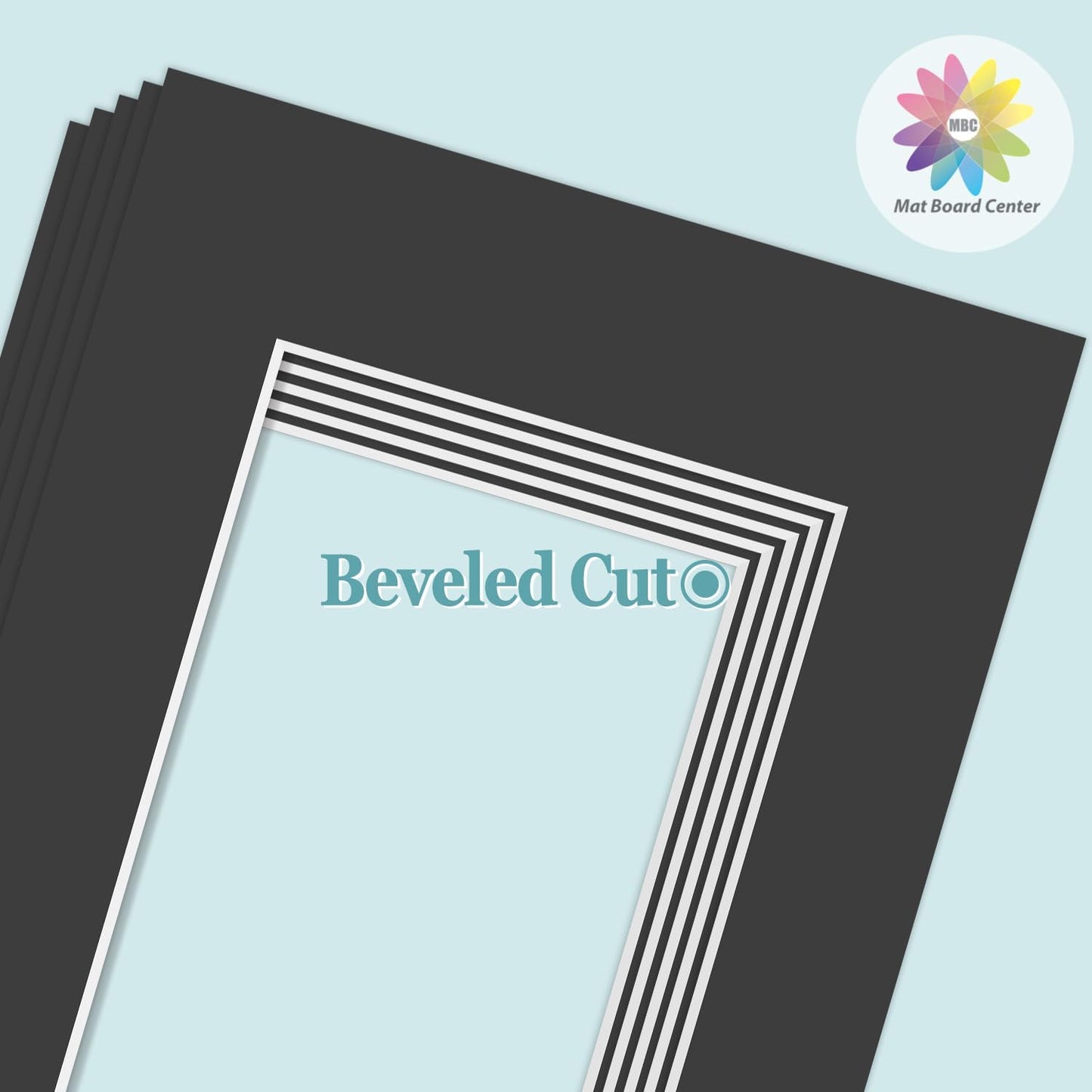 MBC Mat Board Center, 5 Pack 8x10 for 6x8 Black Picture Mats Frame Mattes, Bevel Cut, Acid Free, 4-ply Thickness