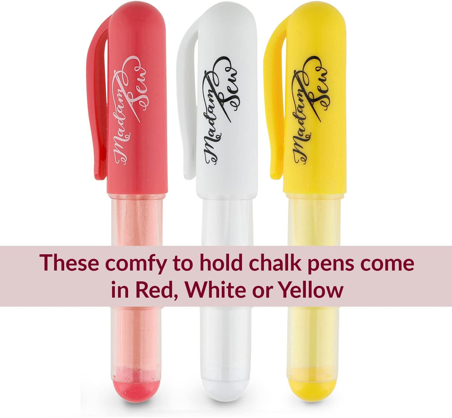 Madam Sew Fabric Chalk Markers for Sewing & Quilting | Refillable Tailors Chalk for Fabric Marking with Dosing Wheel | Ideal for Marking on Cotton, Knit, Suede (Yellow)