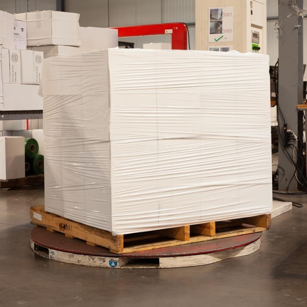PSBM White Stretch Wrap, 15 Inch x 1476 Feet, 144 Pack, Tinted Pre-Stretched Shrink Wrap Film for Moving, Packaging, Pallet Wrapping