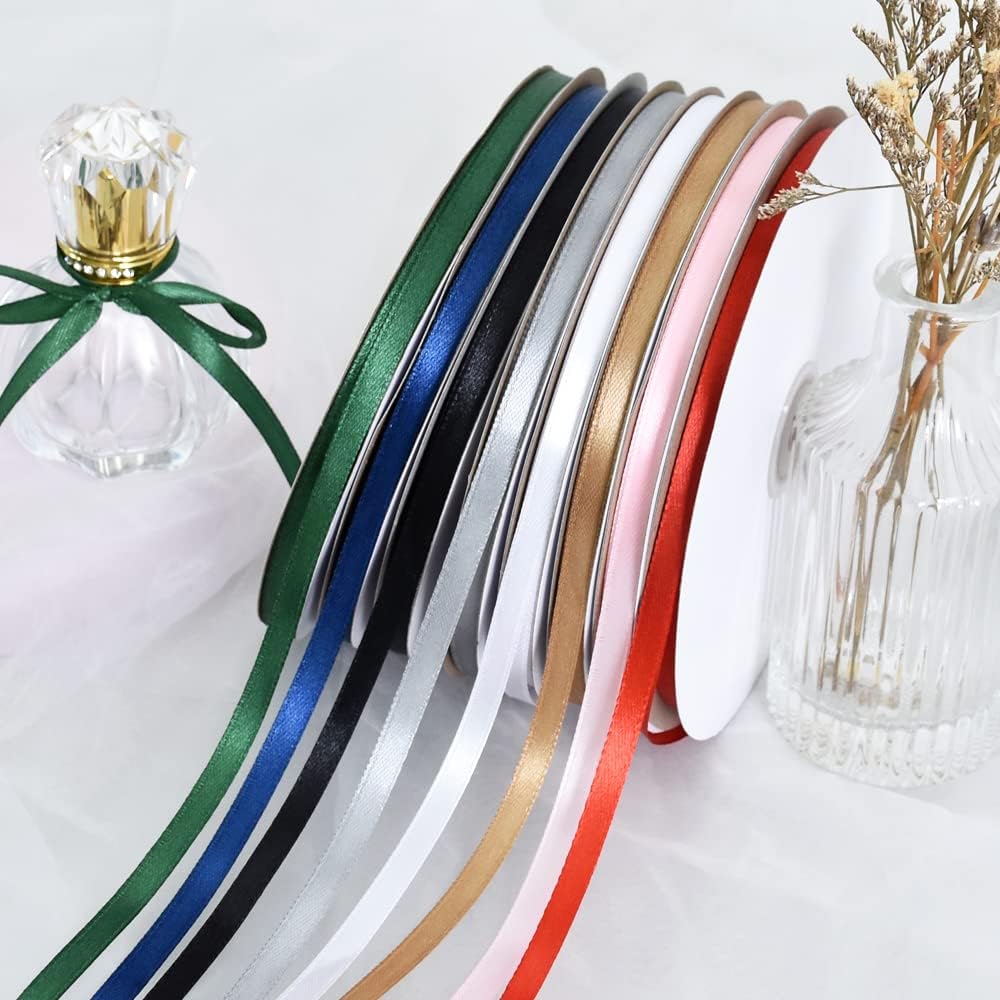 TONIFUL 1/4 Inch x 100yds Baby Pink Satin Ribbon, Thin Solid Color Satin Ribbon for Gift Wrapping, Crafts, Hair Bows Making, Wedding Party Decoration, Invitation Cards, Floral Bouquets