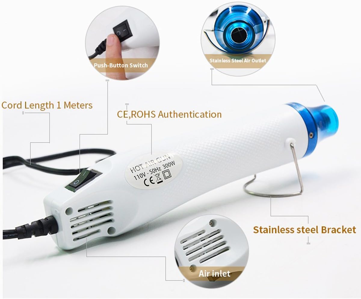 mofa Temp Regulation Heat gun,6.6ft Cable 300W Hot Air Gun for Crafting,Acrylic Paint Dryer Multi-Purpose Electric Heating Nozzle(White,Blue)