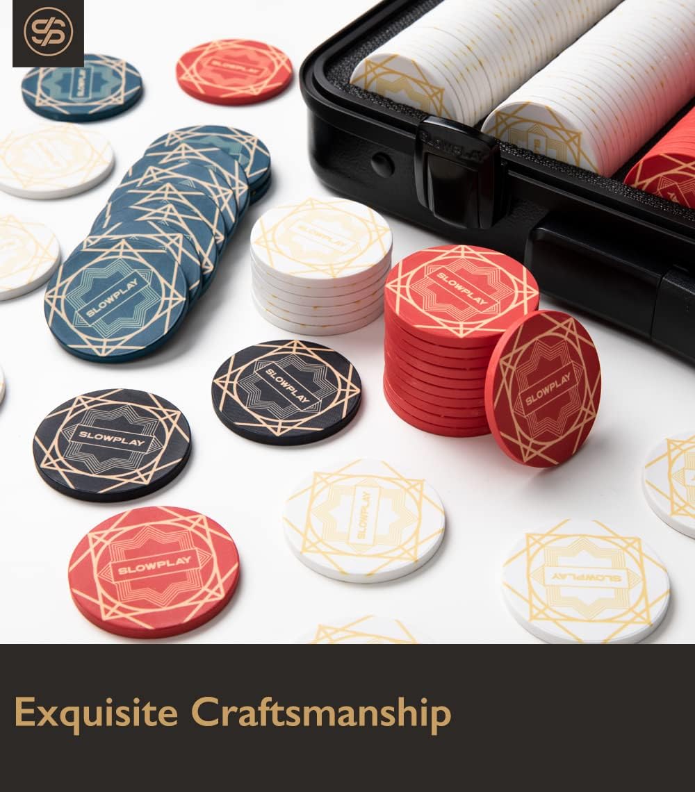 SLOWPLAY Nash Ceramic Poker Chips in Bulk, Casino Grade Ceramic 12-Gram Poker Chip for Texas Hold'em, 43mm Professional Chips Pack of 50 (Red)