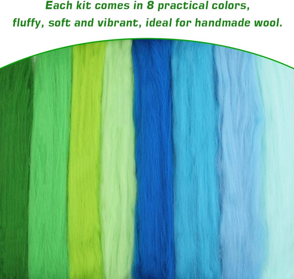 WONVOC 2.82oz Needle Felting Wool, 8 Colors Wool Roving, Wool Roving for Needle Felting, Nature Wool Roving Yarn, Needle Felting Color Wool Sets, Hand Spinning Wool Roving Wool Yarn