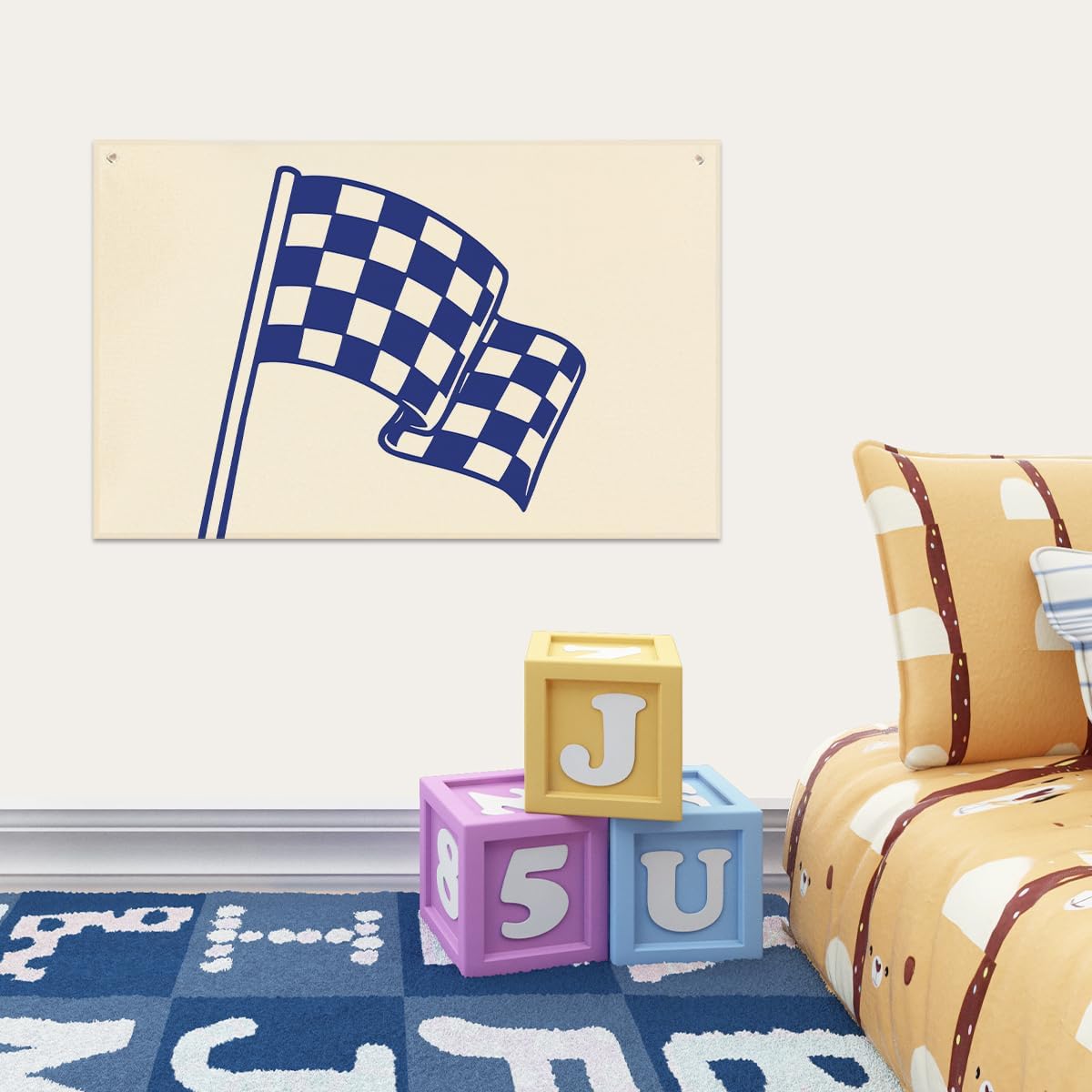 Boy Room Decor,Playroom Decor,Little Racer Dude Race Car Room Canvas Banner,Buffalo Plaid Racing Flag Hanging Flag Banner Perfect for Kids Nursery and Playroom Wall Decor,Racing Enthusiast Gifts