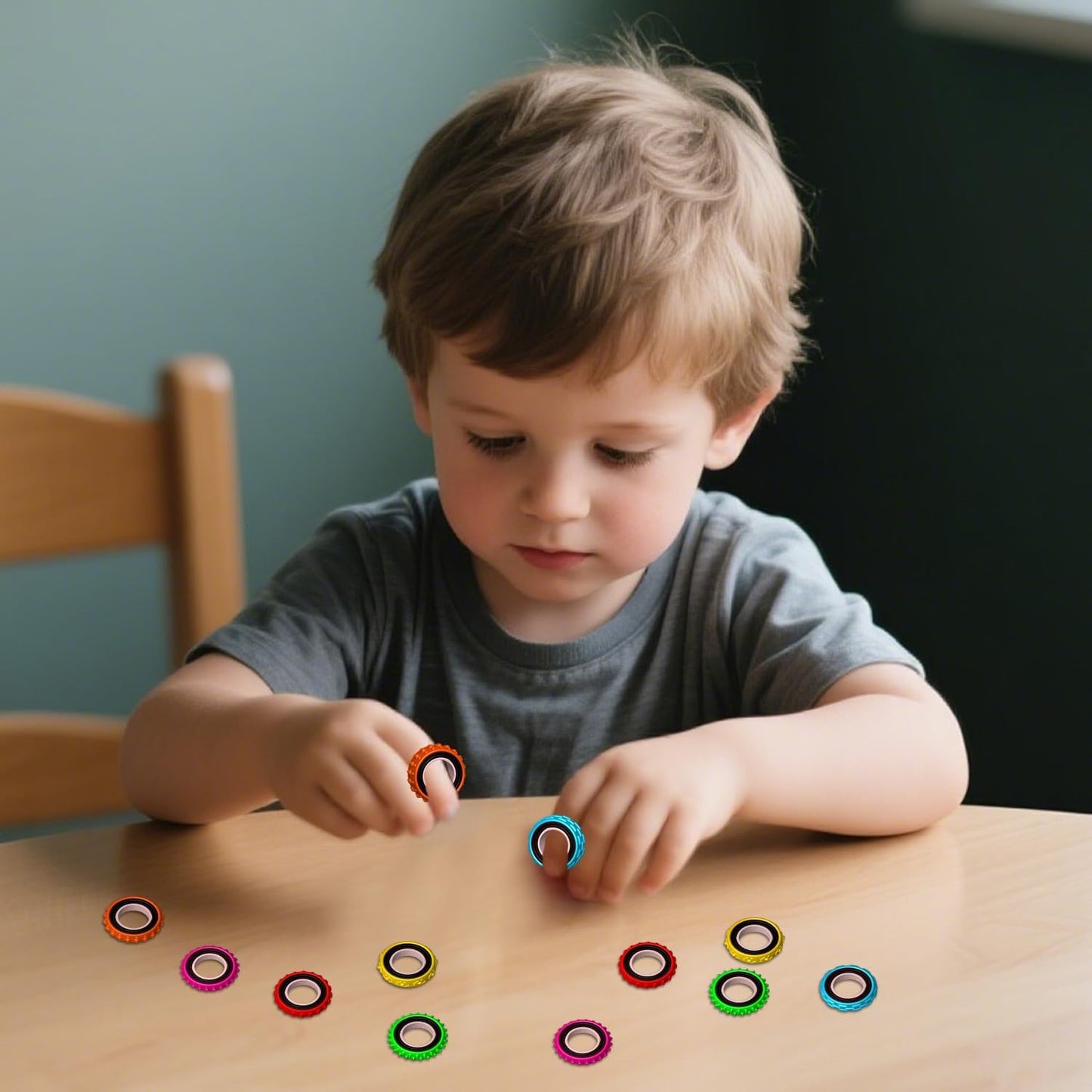Fidget Toys Sensory Ring for Kids, Finger Spinner Rings Quiet Finger Spinne Fun Fidgets for Student Classroom Prize Stocking Stuffers (12PCS)