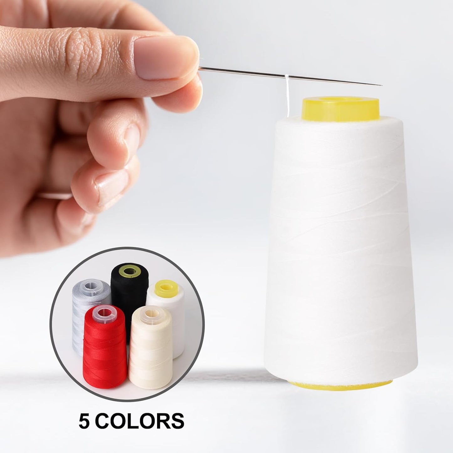 Sewing Thread Cone Set, 2 Pack Serger Thread, 3000 Yards Each, All Purpose Thread for Sewing, Quilting, Machines, Overlock, Merrow & Hand Embroidery (White*2)
