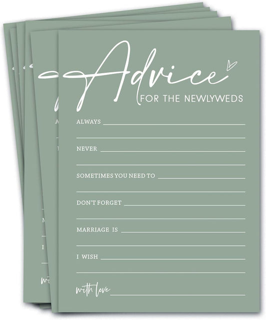 Bridal Shower Games Cards, Advice for The Newlyweds, Bridal Shower Games 25 Guests, Engagement Party Wedding Games for Guests, Minimalist Green Wedding Party Supplies - C01, Blue