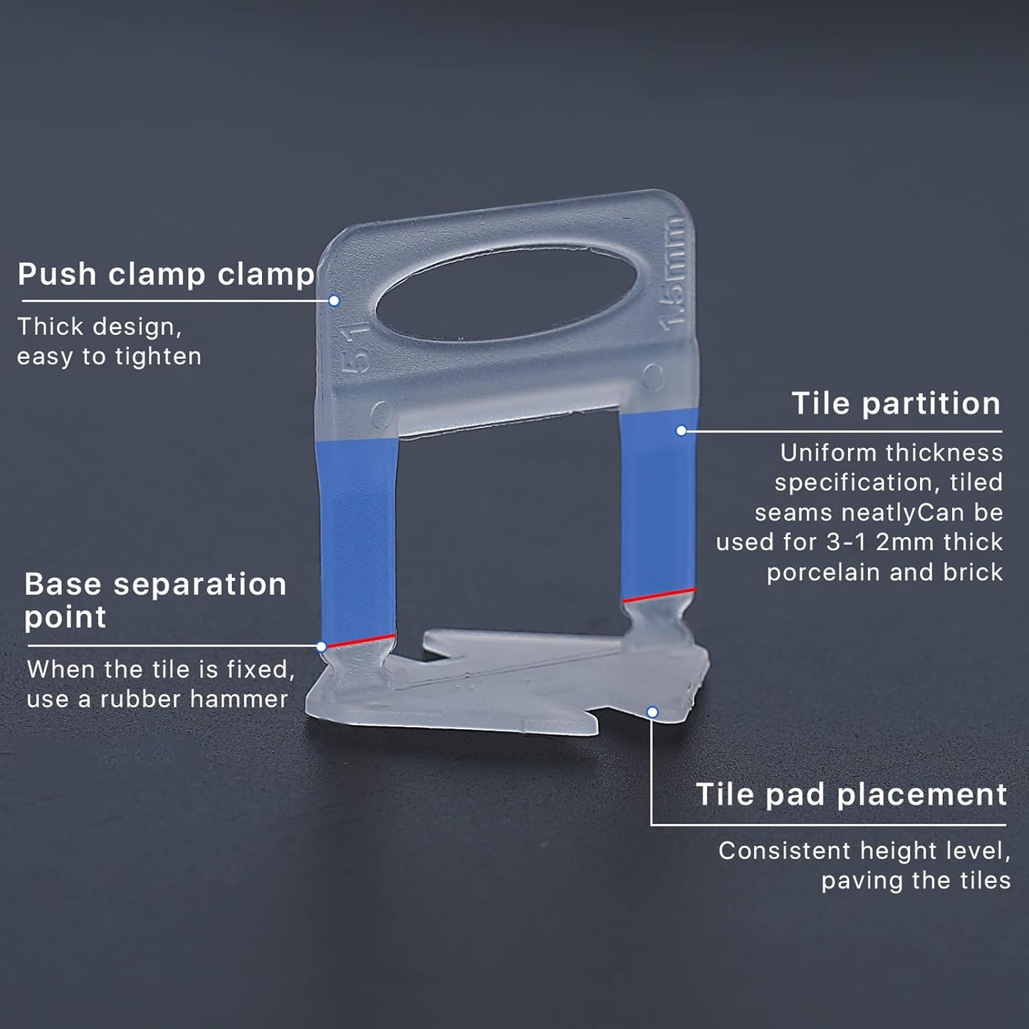 Tile Leveling System Clips Spacers Tile Leveler Clips DIY Tile Leveler Spacers 2100 Pcs 1/16" (1.5mm) for Professional Ceramic Tile and Stone Installation (2100 1/16")