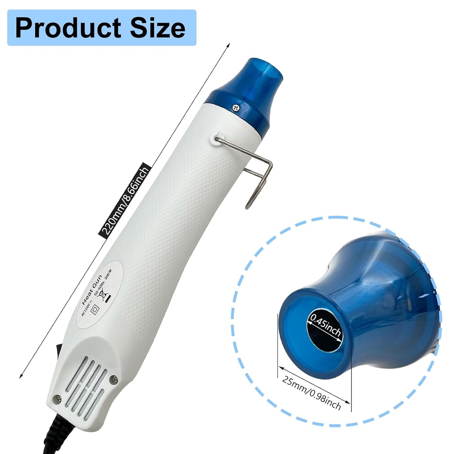 Mini Heat Gun, Portable Hot Air Gun Tool for DIY Crafts Heat Shrink Gun for Epoxy Resin, Embossing, Shrinking Wrapping Drying Paint Removing Stickers (White)