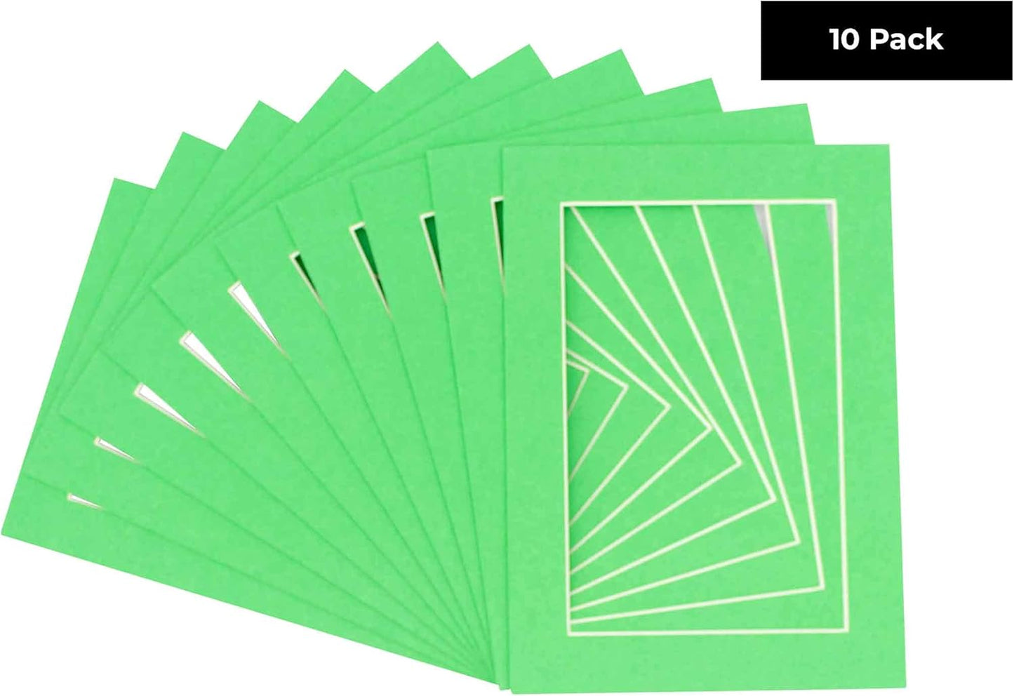 5.5x8.5 Mat for 8.5x11 Frame - Precut Mat Board Acid-Free Bright Green 5.5x8.5 Photo Matte for a 8.5x11 Picture Frame, Matboard for Family Photos, Show Kits, Art, Picture Framing, Pack of 10 Mats