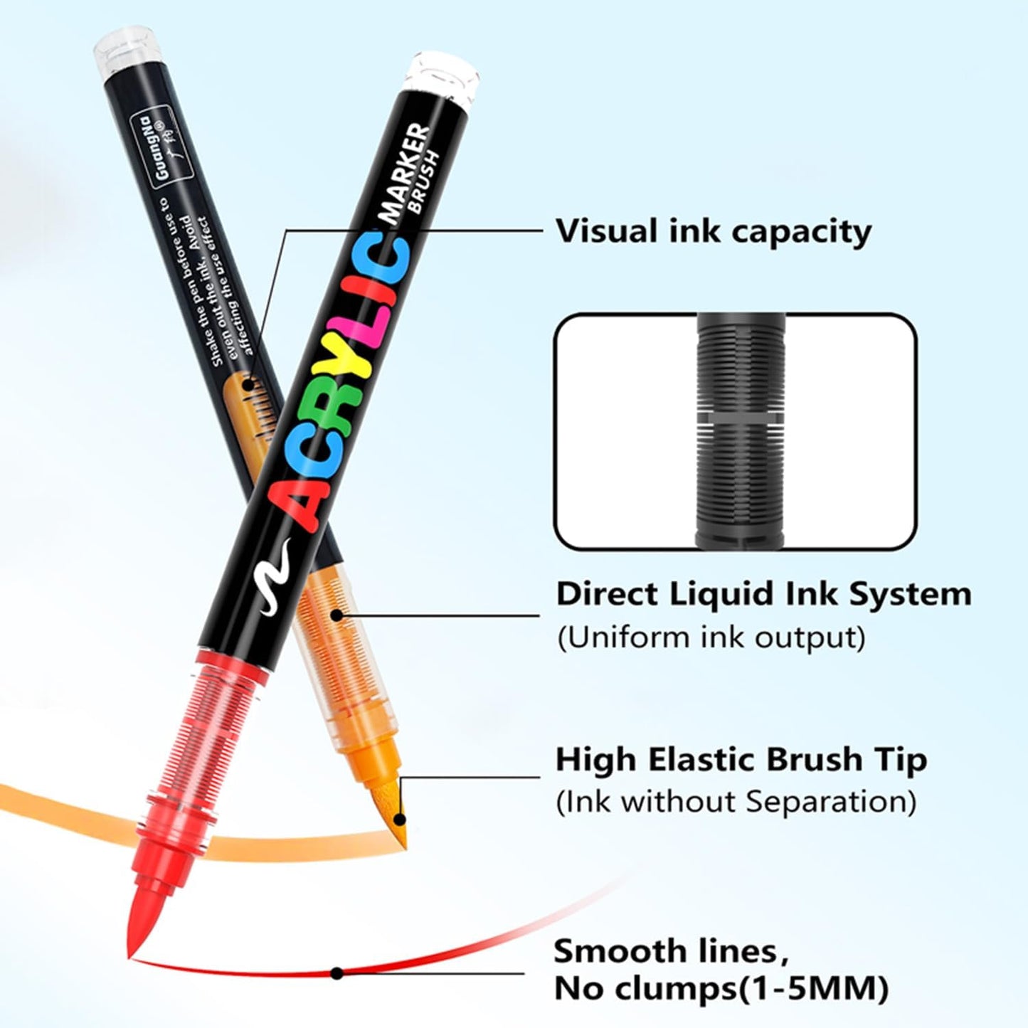 Acrylic Paint Markers Pens, 36 Vivid Colors Acrylic Markers Set,Direct Liquid Type, Stackable Color, Odorless Soft Head，Markers for School，Tooli Art ，Fabric & Creative Crafts (36)