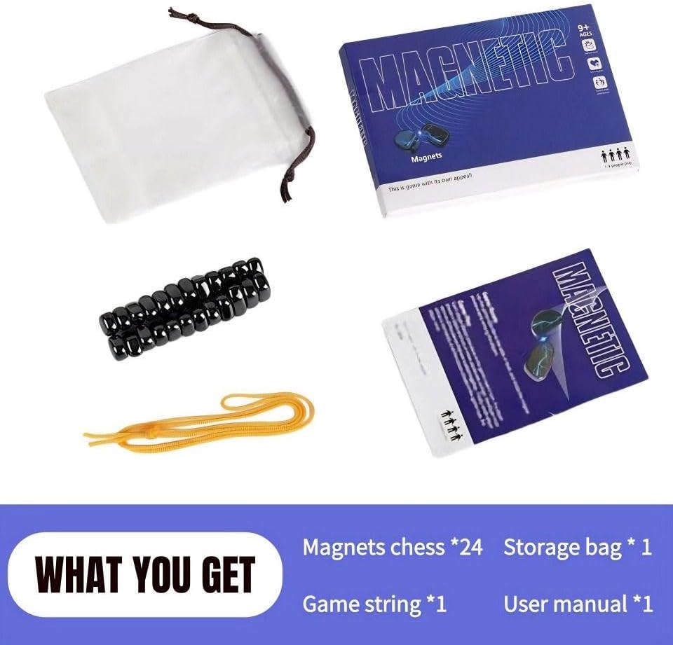 Magnetic Chess Game，24 Stones，String & Portable Storage Bag，Strategy Board Game for Family Game Night, Indoor Outdoor Use for Kids Adults V