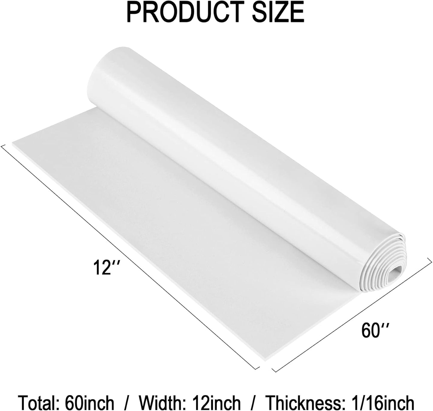 Neoprene Sponge Rubber Foam Sheets with Adhesive Backing, 12" x 60" x 1/16" White Foam Roll Insulation Board Soundproof Neoprene Mat, Great for Cosplay Padding, DIY, Gaskets, Costume, Crafts