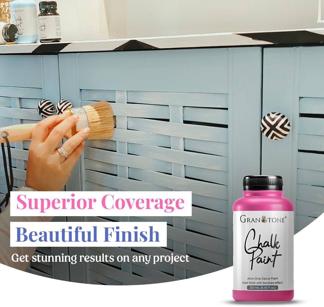 GRANOTONE Chalk Paint for Furniture, Matt-Finish Water-Based Acrylic Paint for Wood, Walls, Metal, Glass, Paper, Fabric Canvas, Maximum Coverage Chalk Paint for Kids & Adults, 250 Ml (BLACK)