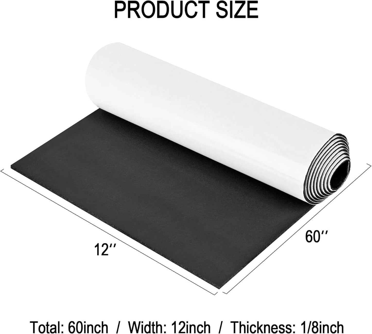 Neoprene Sponge Rubber Foam Sheets with Adhesive Backing, 12" x 60" x 1/8" Black Foam Roll Insulation Board Soundproof Neoprene Mat, Great for Cosplay Padding, DIY, Gaskets, Costume, Crafts