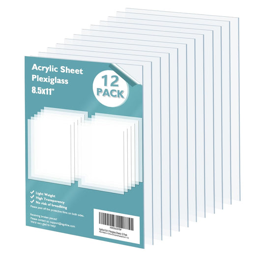 Egofine Plexiglass Sheets Acrylic Sheets 12 Pack of 8.5x11’’ 0.04 Thick Clear Plastic Cast Transparent Plexi Glass for Crafting Projects, Replacement Picture Frame Glass, DIY Display, Easy to Cut