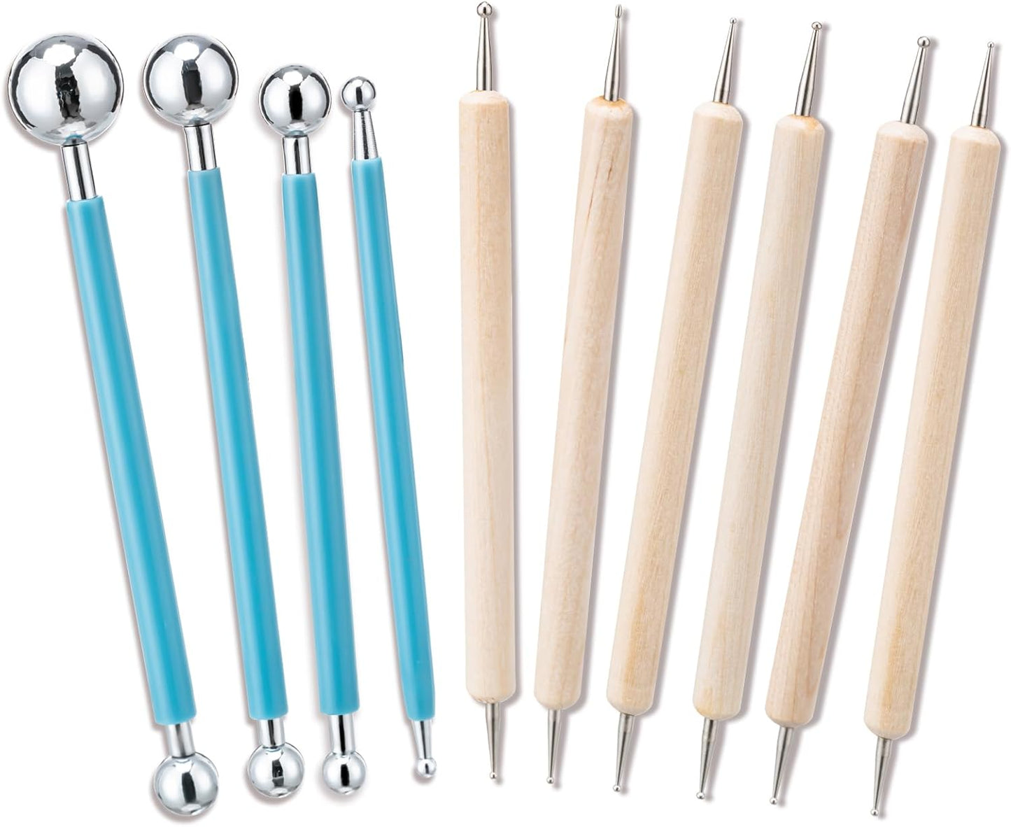 Amrules 10pcs Dotting Styluses Tools, Double Side Stainless Steel Ball Head Dot Art Kit for Clay Modeling, Rock Painting, Pottery Embossing, Nail Art, Drawing, Practical Sculpting Tool for Adults