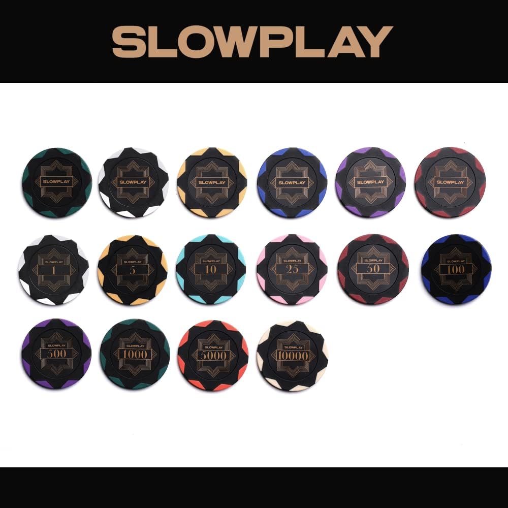 SLOWPLAY Nash Clay Poker Chips, 14 Grams Heavyweight Clay Composite, 40mm Large Chips in Bulk, Pack of 50 with Denomination of 100