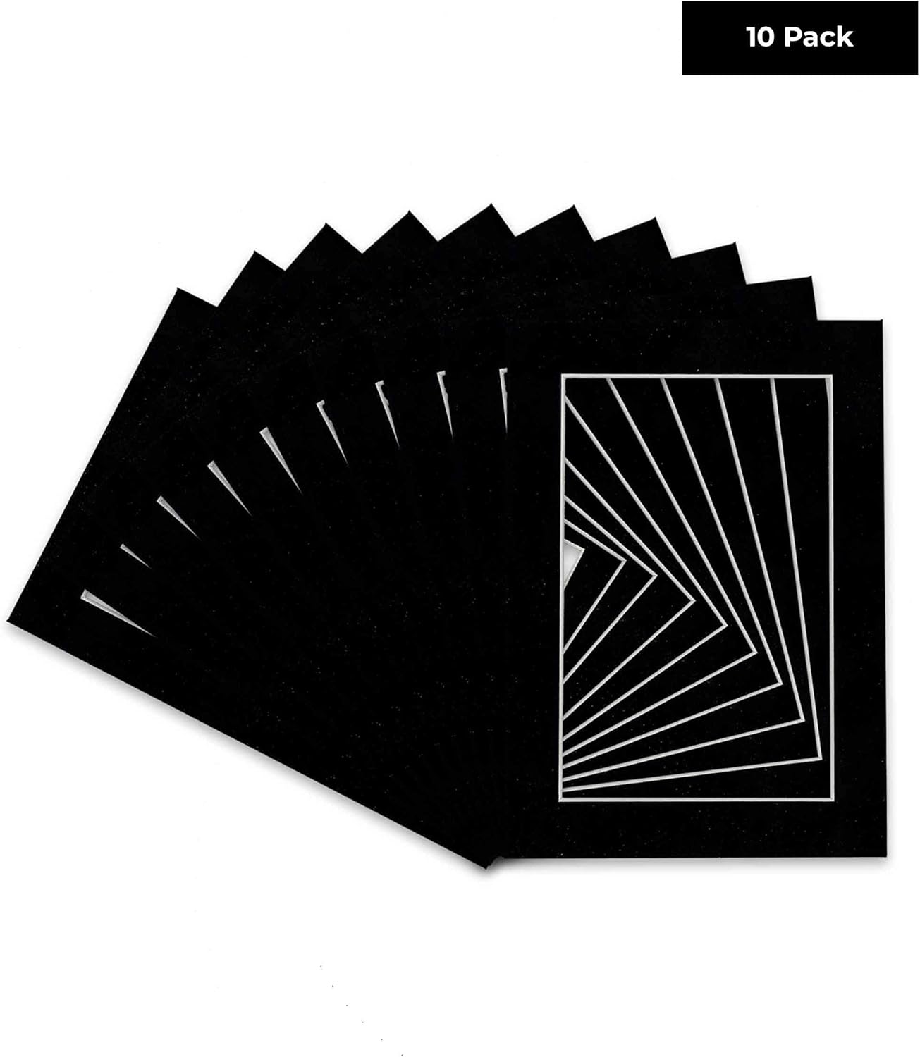 Pack of TEN 8x10 Mats Bevel Cut for 5x8 Photos - Acid Free Black Suede Precut Matboards For Pictures, Photos, Framing - 4-ply Thickness