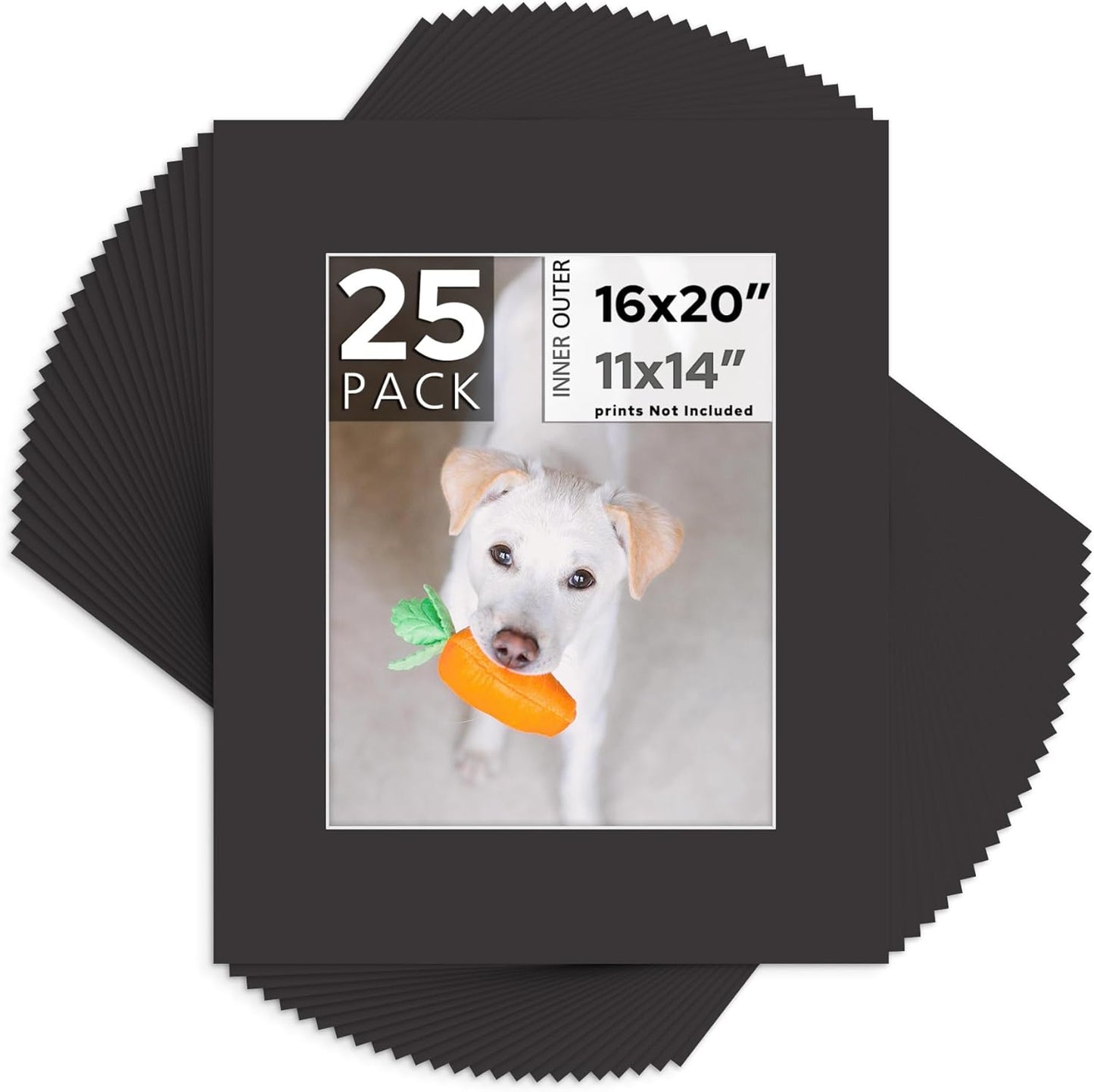 Mat Board Center, Pack of 25, 16x20 for 11x14 Black Mats - Acid Free, 4-ply Thickness, White Core - for Pictures, Photos, Framing