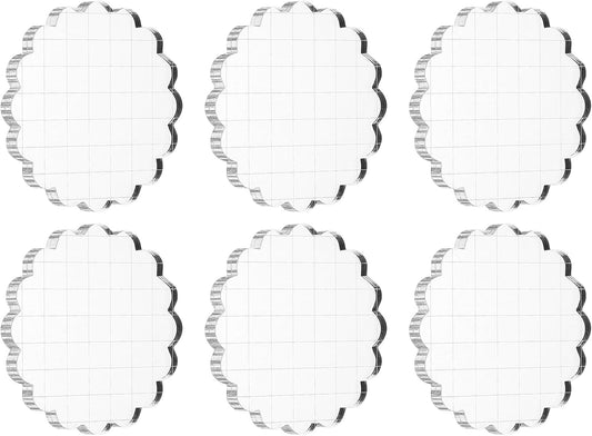 PATIKIL 3" Acrylic Stamp Block, 6Pcs Clear Stamping Block with Grid Lines Decorative Mounting Blocks Round for Scrapbooking DIY Crafts Card Making