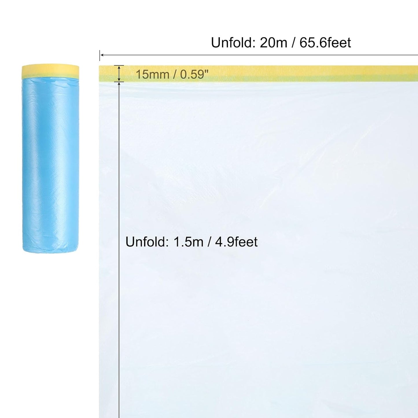 uxcell Pre-Taped Masking Film, 4.9ft x 66ft High-Tack Painters Tape Plastic Drop Cloth with High-Tack Painters Tape for Painting Protection Blue Film 3Pcs