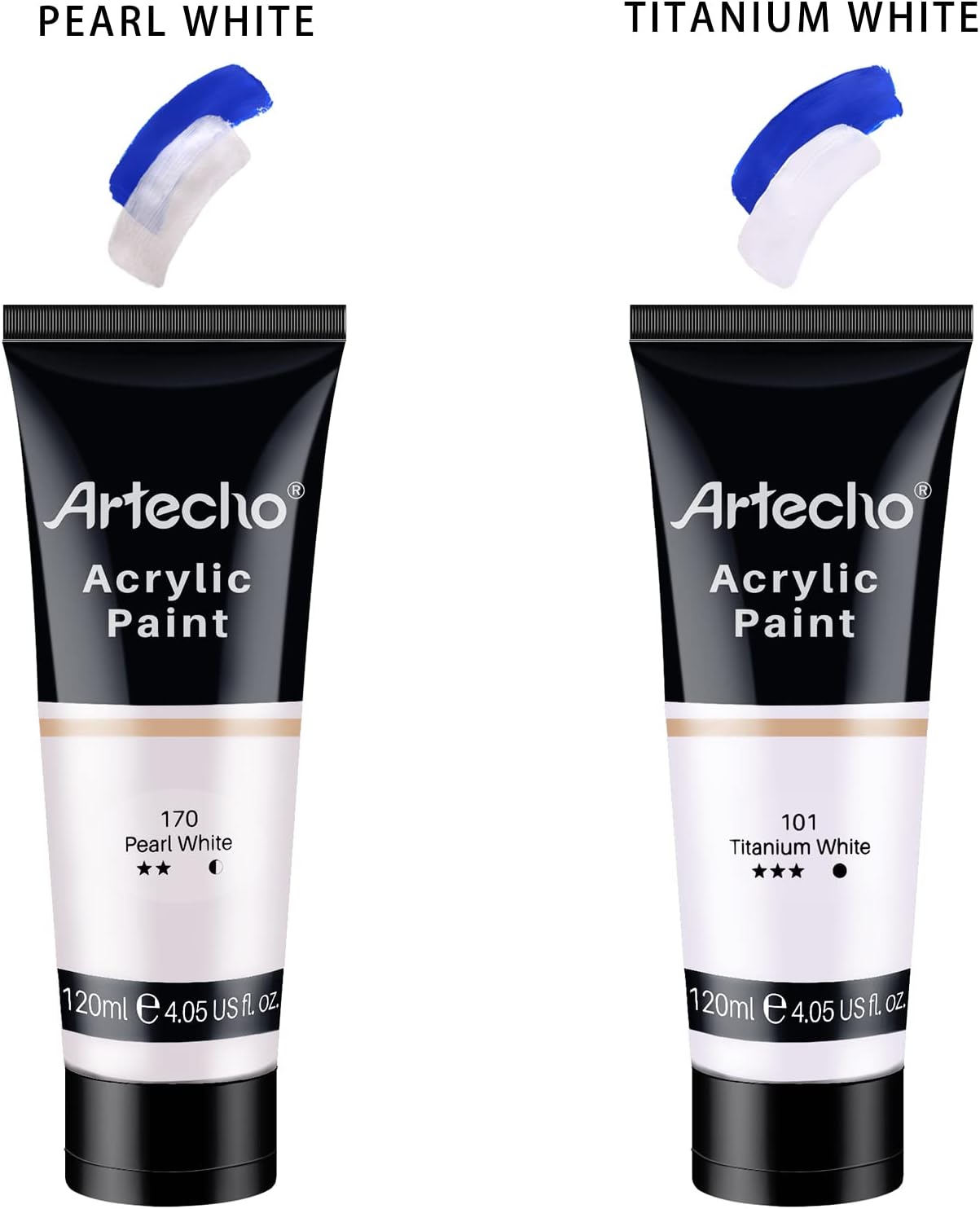 Artecho White Acrylic Paint, Titanium White Paint (120ml / 4.05oz) Tubes, Art Craft Paints for Canvas Painting, Rock, Stone, Wood, Fabric, Art Supplies