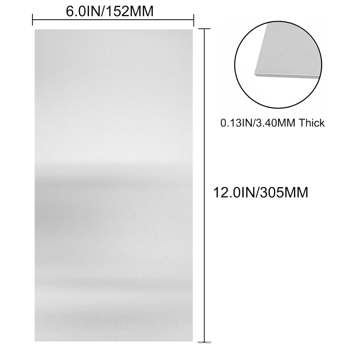 304 Stainless Steel Sheets Metal 6" x 12" x 1/8" (3.40MM) Inch 304 Stainless Steel Plates 10 Gauge Stainless Steel Shim Stock Plates Metal Sheets for Crafting, Stovetop, Snow Frosted Surface