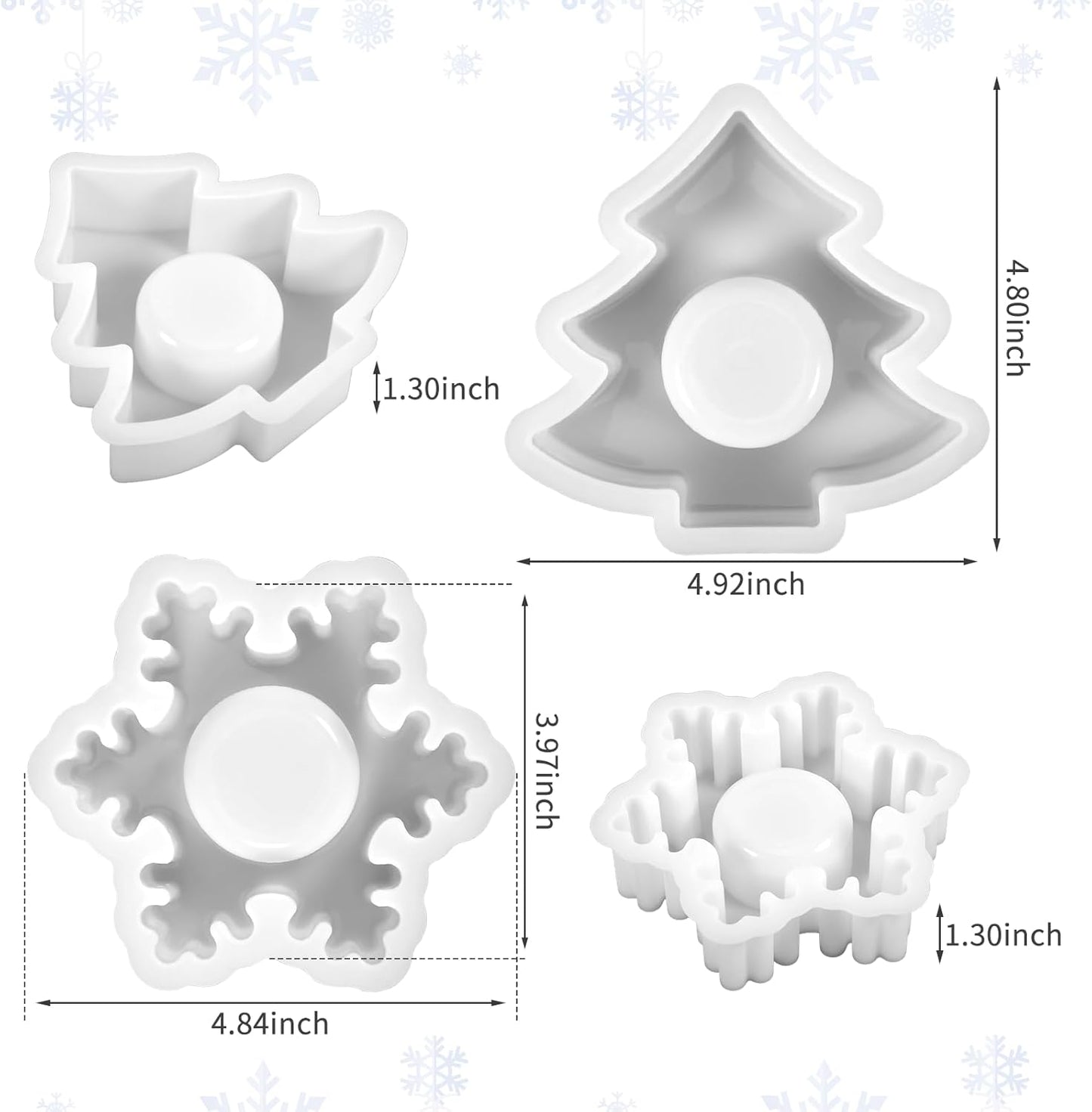 2PCS Christmas Resin Molds Christmas Tree Candle Holder Resin Molds Snowflake Silicone Resin Mold for Tea Lights Epoxy Resin Mold for Home Table Decorations Xmas Decor