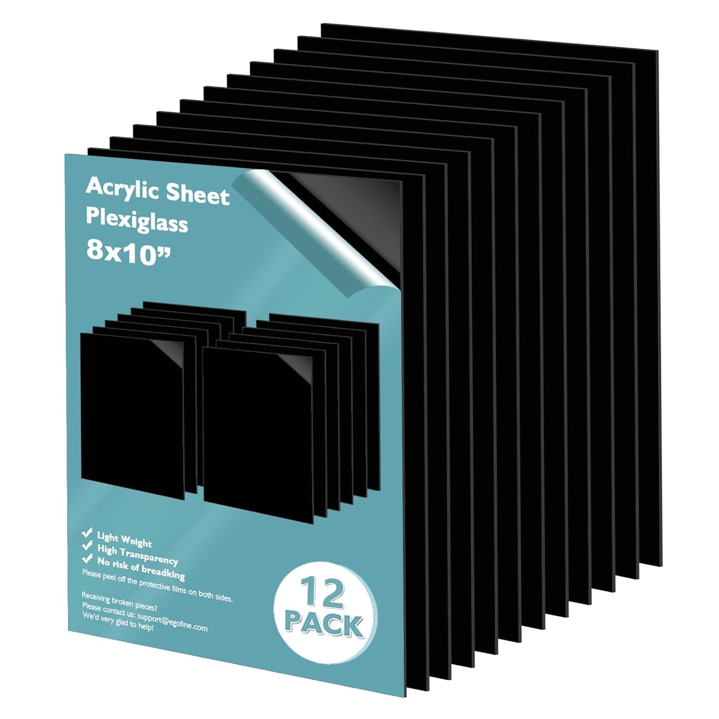 Egofine 8" x 10" Black Plexiglass Sheets 12 Pack 0.04 Inch Cast Acrylic Sheet Thick for DIY Craft Projects, Painting, Photography, Sign, Display Stand, Home Decor, Easy to Cut