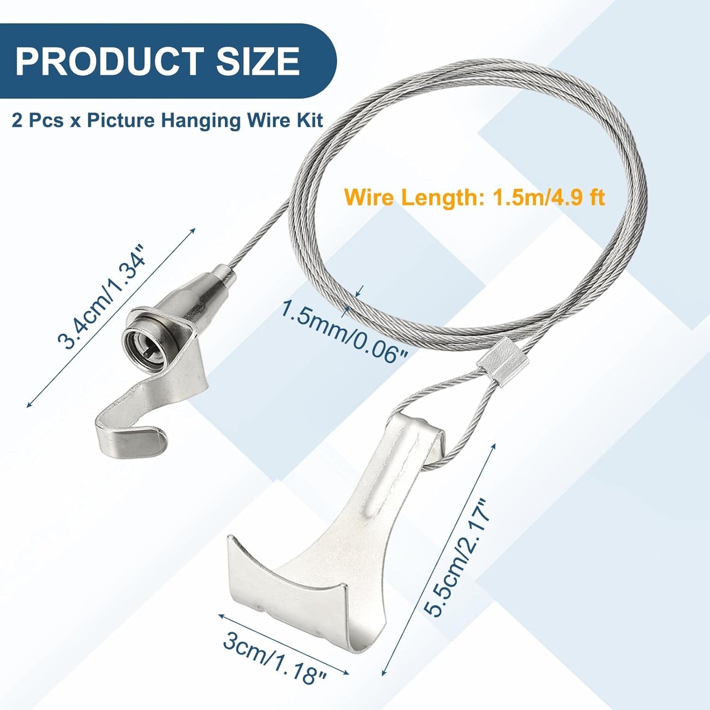 uxcell 2Pcs Picture Hanging Wire Kit, 1.5 m x 1.5 mm Heavy Duty Picture Hangers Adjustable Wire Rope with S-Hooks and Loop, Load 35kg/77.1 lbs for Hanging Mirrors Light Lamp Artwork