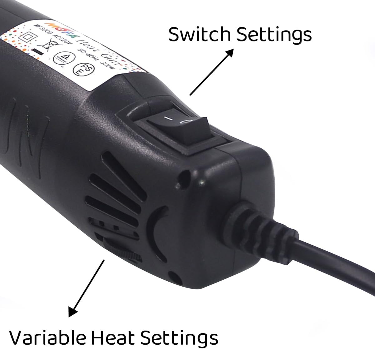 mofa Resin Heat gun,6.6ft Cable 300W Hot Air Gun for Crafting,Acrylic Paint Dryer Multi-Purpose Electric Heating Nozzle (Black Temp Regulation)