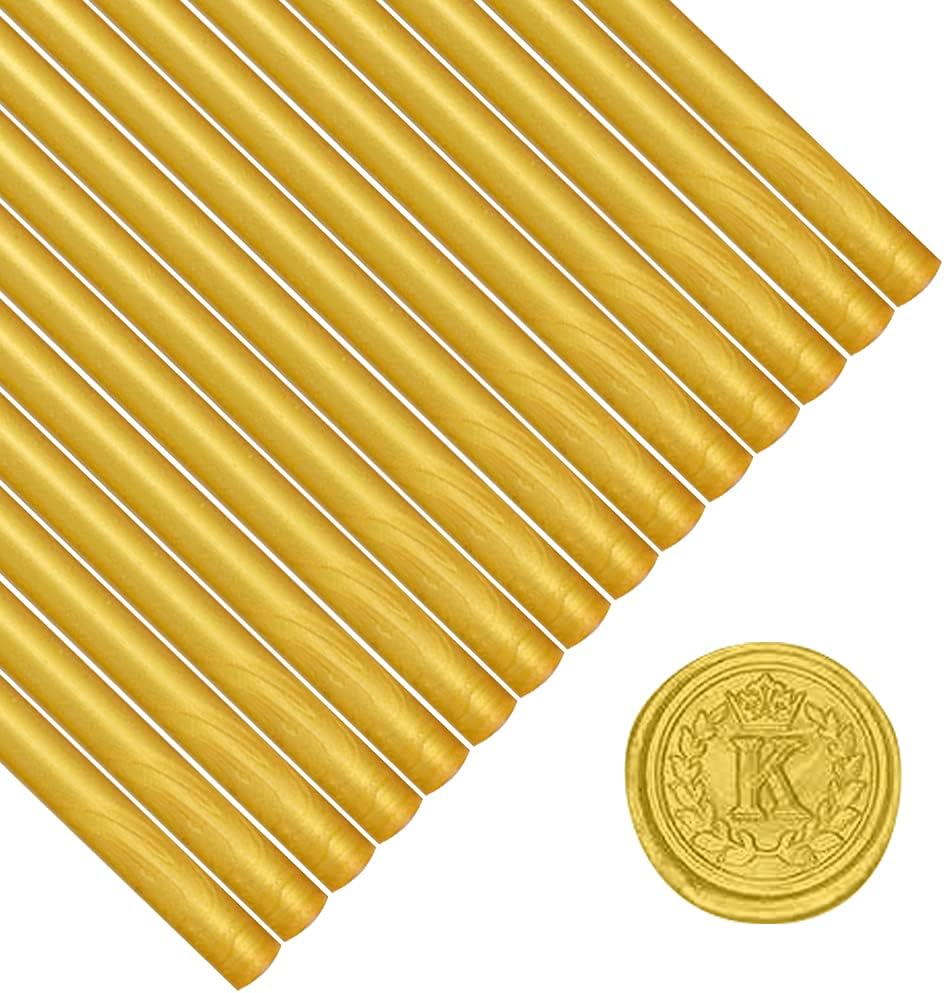 Wax Seal Sticks, Afobby 15 Pieces Glue Gun Sealing Wax Sticks for Wax Seal Stamp, Gold Wax Sealing Sticks for Wedding Invitations, Cards, Envelopes