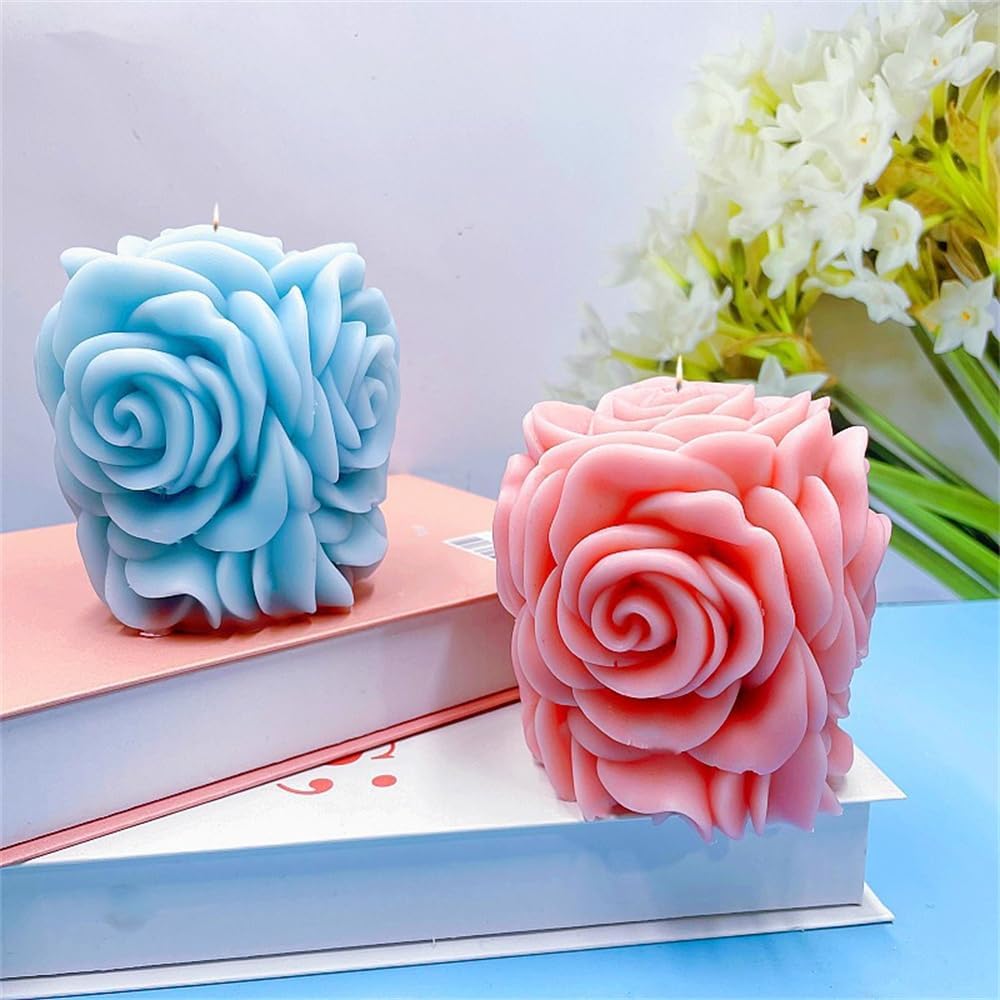 Rose Pillar Candle Silicone Mold Handmade Valentine's Day Mother's Day Flower Bouquet Soap Gypsum Resin Molds Wedding Decor Crafts Gifts (1)