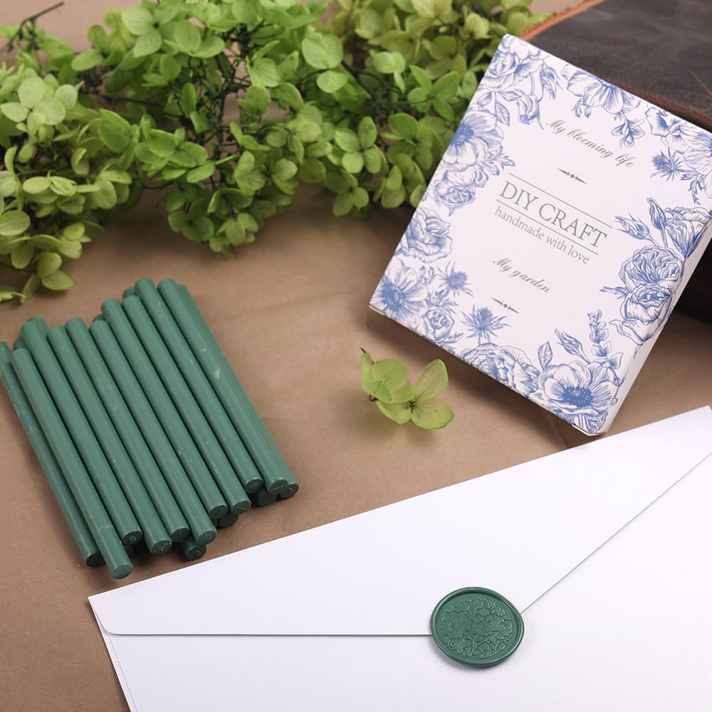 Olive Green Wax Seal Sticks 26pcs Olive Green Wax Sticks Mini Sealing Wax Sticks for Wax Seal Stamp Wedding Invitations Envelopes Christmas Package Gift Decoration (Olive Green)
