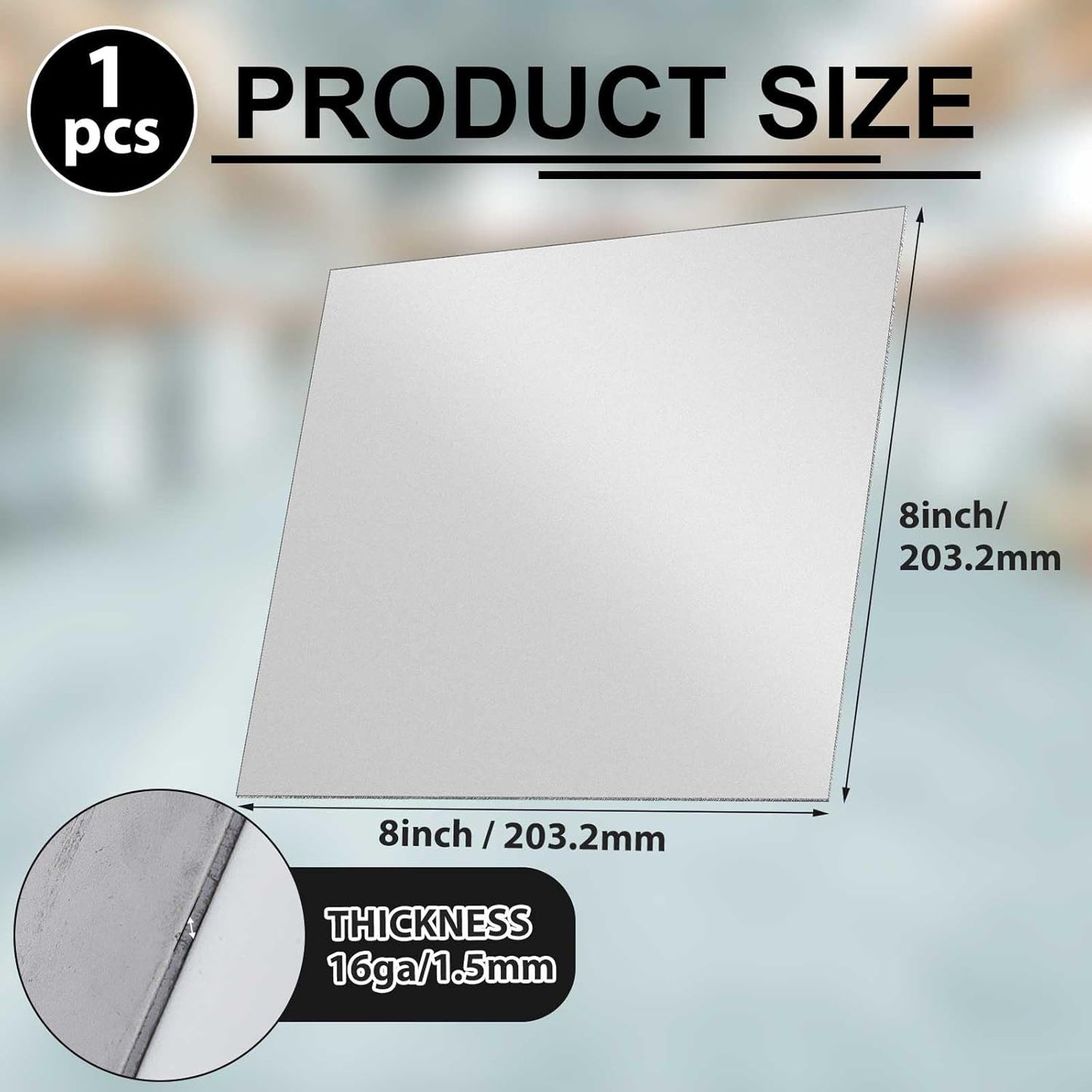 1 Pcs 16 Gauge 8 x 8 Inch Metal Steel Sheet Steel Plate Mild Carbon Cold Rolled Square Weldable Metal Panels for Outside Industrial DIY Use Projects Weld Accessories