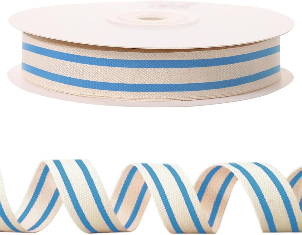 10 Yards × 3/5 Inch Blue Natural Cotton Ribbon, Double Sided Webbing Straps Ribbons, Birthday Wedding Valentines Ribbons for Crafting, DIY Sewing, Gift Wrapping