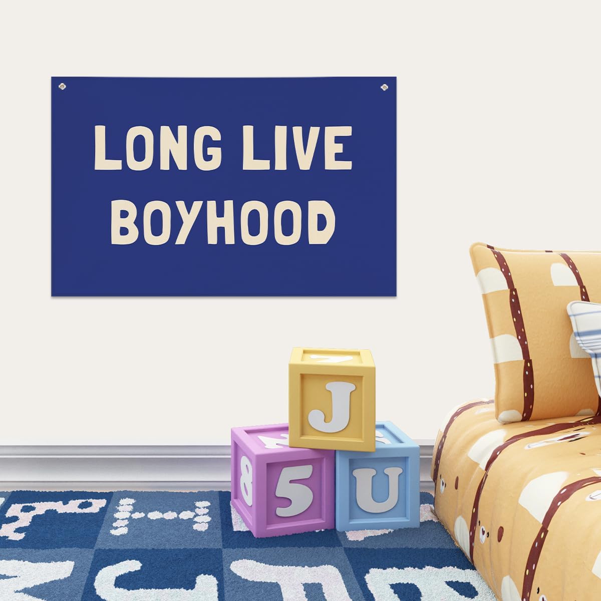 Long Live Boyhood Banner, Boys Room Decor, Canvas Banner Wall Hanging Flag Decor for Nursery Playroom Toddler Room