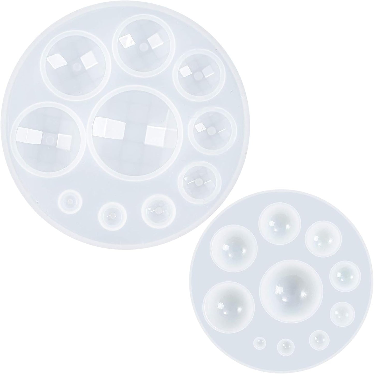 Mini Dome Cabochon Gemstone Pastry Silicone Mold for Cake Decoration, Cupcake Topper, Polymer Clay, Crafting, Resin Epoxy, Jewelry Making 2 Bundle Circle and Faceted, 20-Cavity