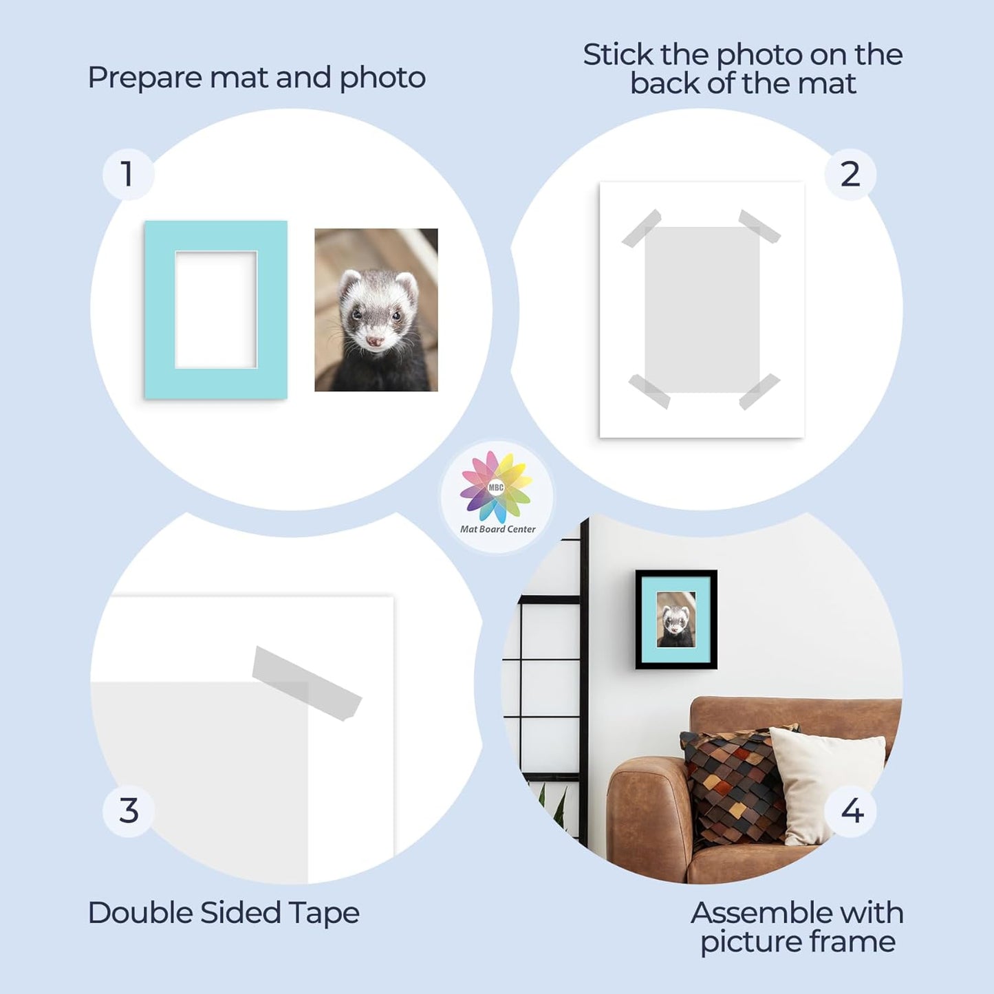 Mat Board Center, Pack of 20, 8x10 Mixed Colors White Core Picture Mats Mattes Matting for 5x7 Photo