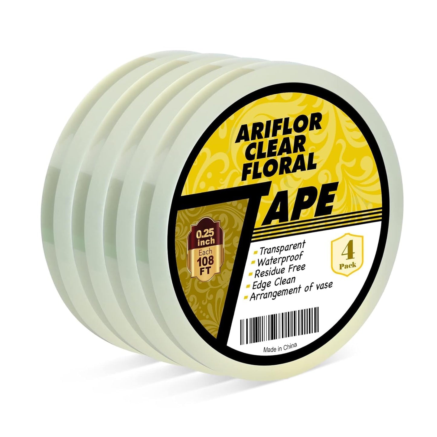 4Packs Clear Floral Tape - 1/4 inches Wide Floral Vase Tape, Clear Waterproof Floral Tape for Fresh Flower Bouquets and Flower Arrangements Crafts (0.25inch*4Packs), 0.25inch*4Pack