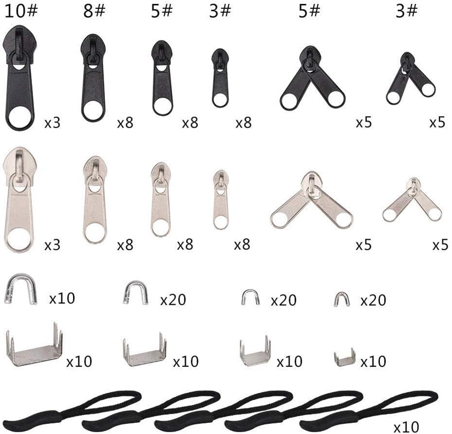 Zipper Repair Kit 197 Pcs, Zipper Replacement with Two Installation Pliers for Sleeping Bags, Jacket, Tent, Luggage, Backpacks