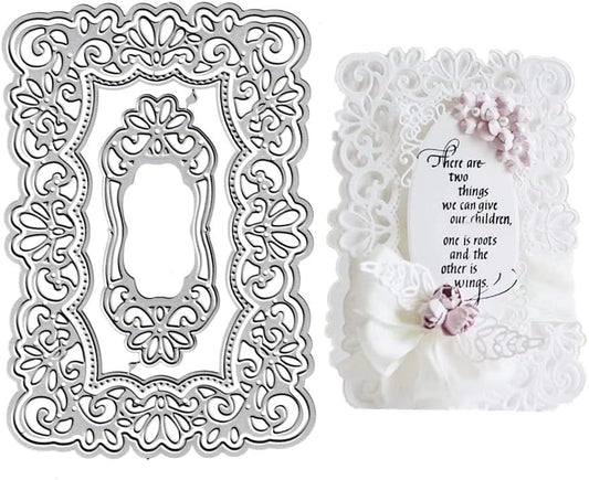Lace Flowers Background Frame Cutting Dies, Lace Frame Die Cuts Metal Embossing Stencils Template Mould for Card Scrapbooking and DIY Craft Album Paper Card Decor